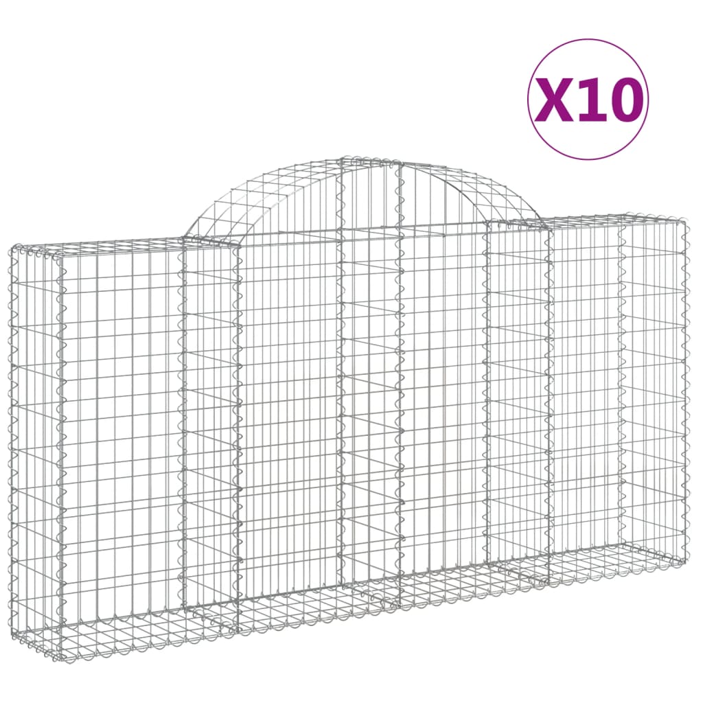 vidaXL Συρματοκιβώτια Τοξωτά 10 τεμ. 200x30x100/120 εκ. Γαλβαν. Ατσάλι