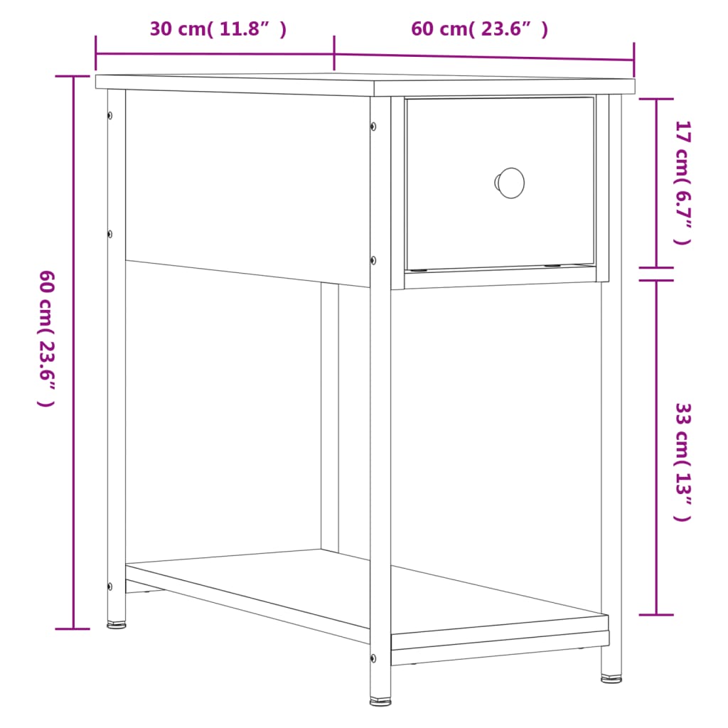 vidaXL Κομοδίνο Γκρι Sonoma 30 x 60 x 60 εκ. από Επεξεργασμένο Ξύλο