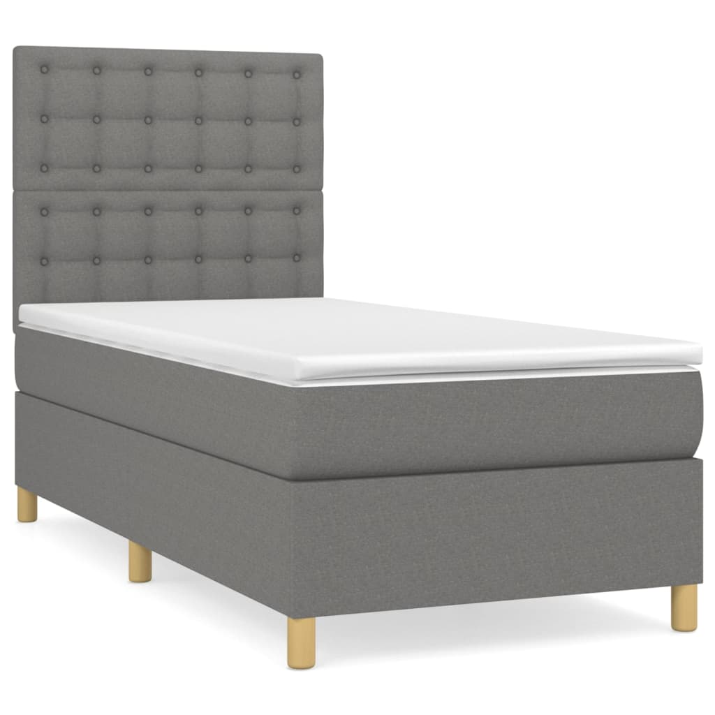 vidaXL Κρεβάτι Boxspring με Στρώμα Σκούρο Γκρι 100x200 εκ. Υφασμάτινο