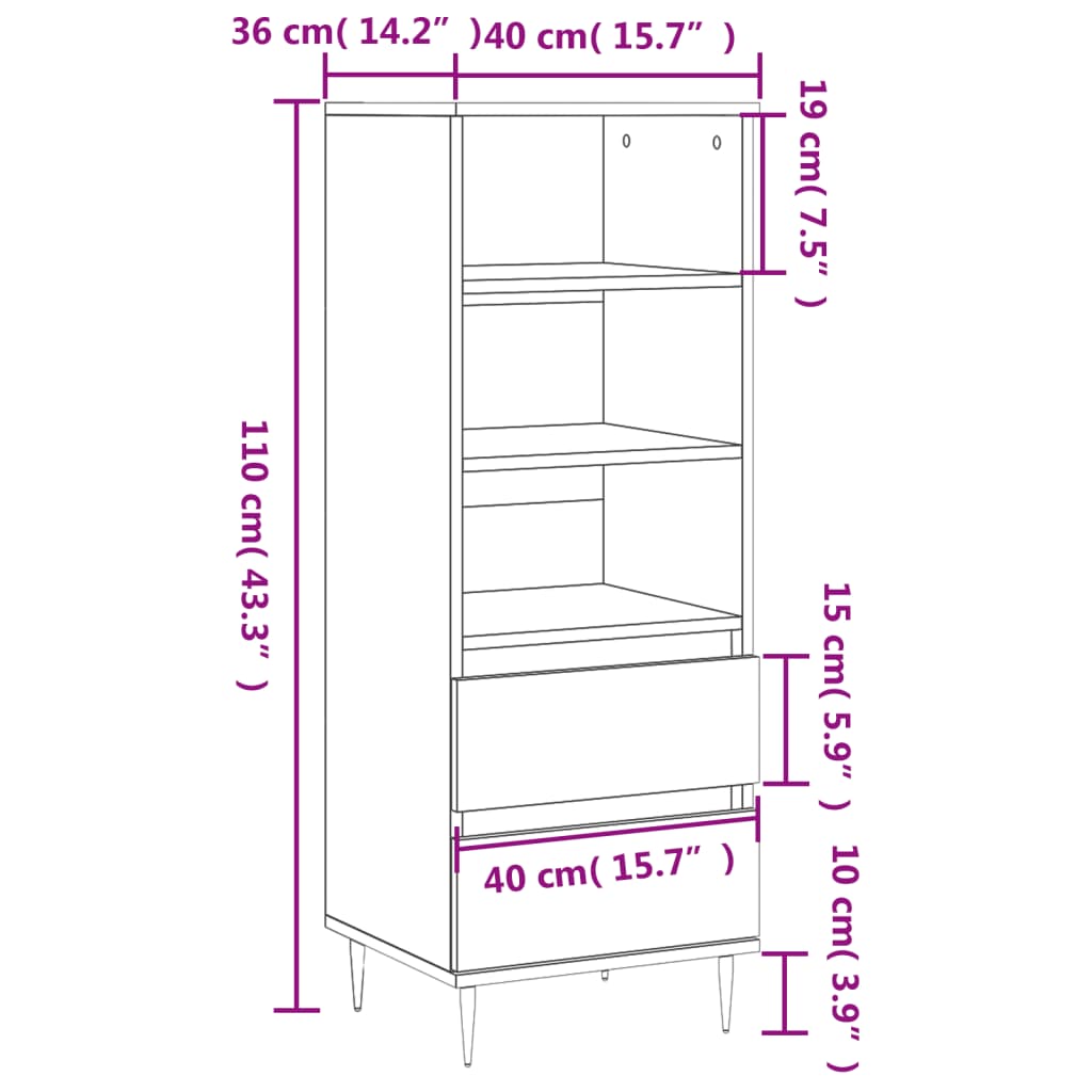 vidaXL Ντουλάπι Γυαλιστερό λευκό 40x36x110 εκ. από Επεξεργασμένο Ξύλο