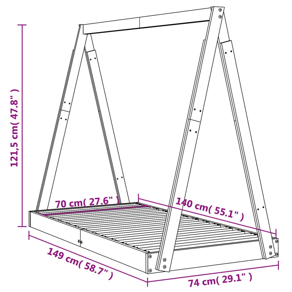 vidaXL Πλαίσιο Κρεβατιού Μαύρο70 x 140 εκ. από Μασίφ Ξύλο Πεύκου