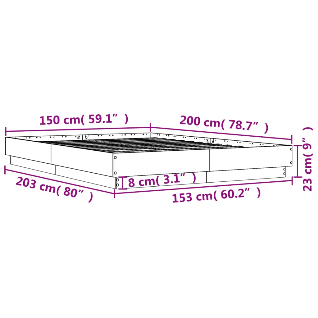 vidaXL Πλαίσιο Κρεβατιού με LED Sonoma Δρυς 150x200 εκ.