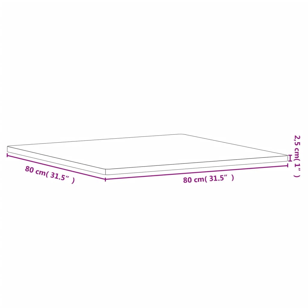 vidaXL Επιφάνεια Τραπεζιού Τετράγωνη 80x80x2,5 εκ. Μασίφ Ξύλο Οξιάς