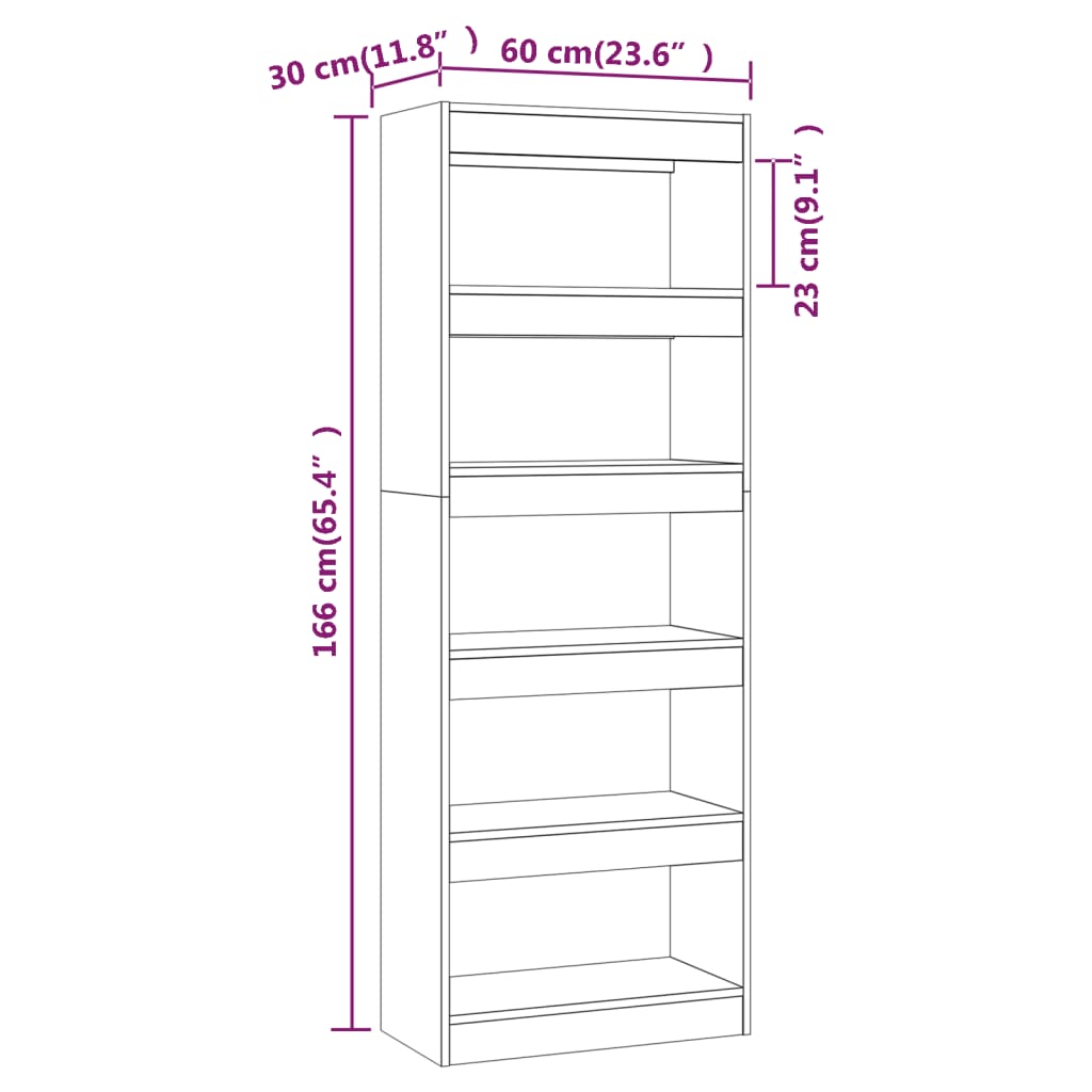 vidaXL Βιβλιοθήκη/Διαχωρισ. Χώρου Γκρι Σκυρ. 60x24x186 εκ. Επεξ. Ξύλο