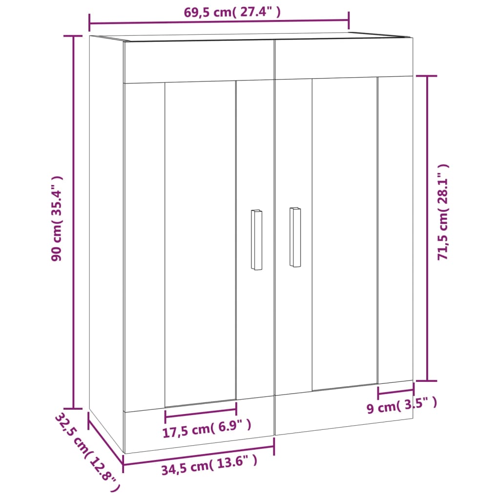 vidaXL Ντουλάπι Τοίχου Sonoma Δρυς 69,5x32,5x90 εκ. Επεξεργασμένο Ξύλο