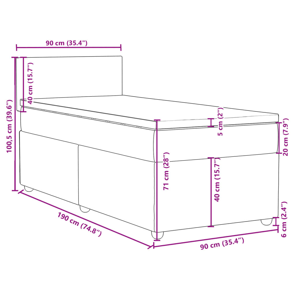 vidaXL Κρεβάτι Boxspring με Στρώμα Σκούρο Γκρι Single Υφασμάτινα