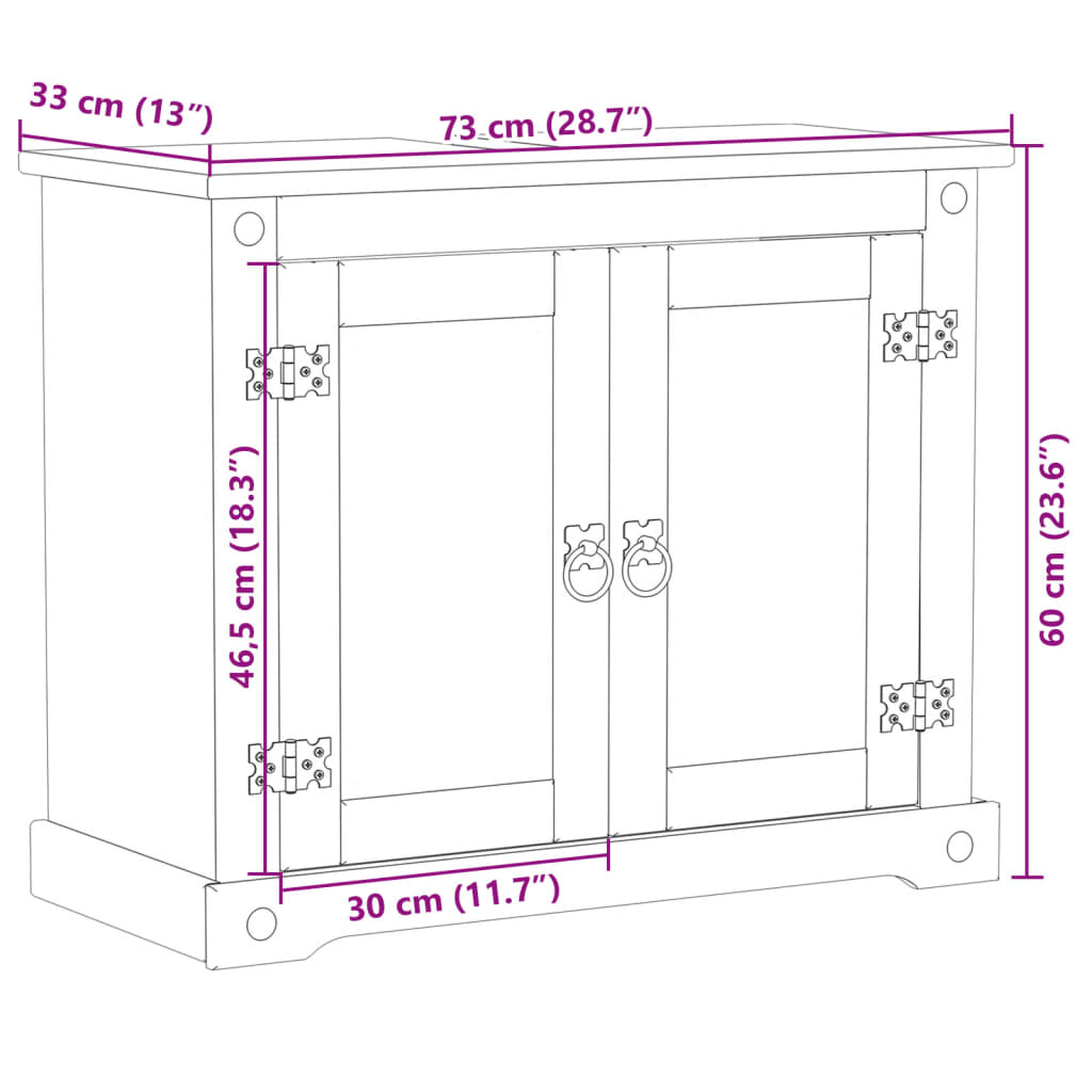 vidaXL Ντουλάπι Μπάνιου Corona 73x33x60 εκ. από Μασίφ Ξύλο Πεύκου