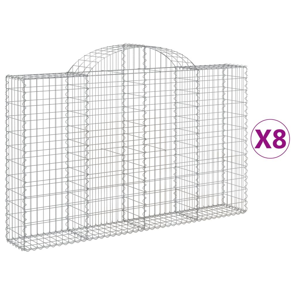 vidaXL Συρματοκιβώτια Τοξωτά 8 τεμ. 200x30x120/140 εκ. Γαλβαν. Ατσάλι