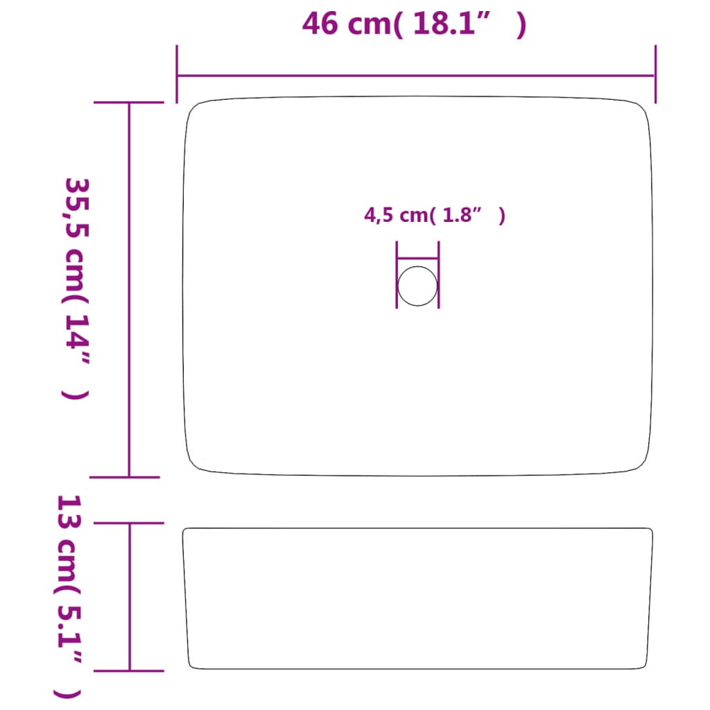 vidaXL Νιπτήρας Ορθογώνιος Καφέ/Μπλε 46 x 35,5 x 13 εκ. Κεραμικός