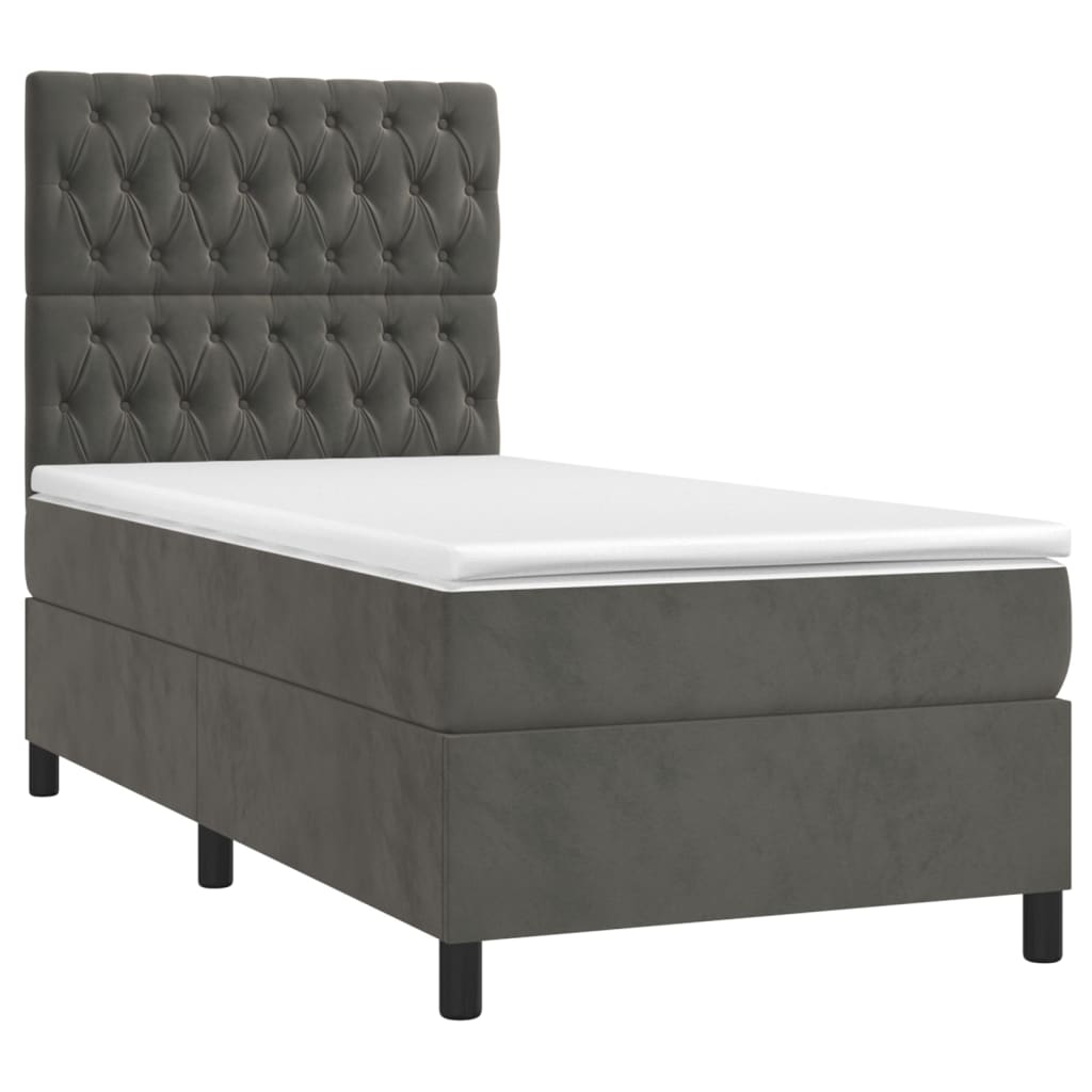 vidaXL Κρεβάτι Boxspring με Στρώμα Σκούρο Γκρι 90x200 εκ. Βελούδινο