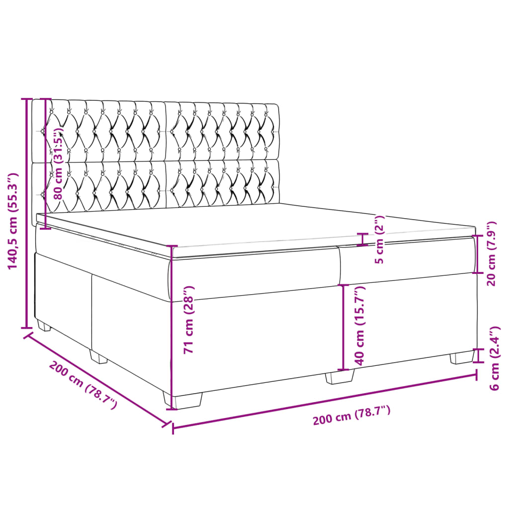 vidaXL Κρεβάτι Boxspring με Στρώμα Μαύρο 200x200 εκ. Βελούδινο