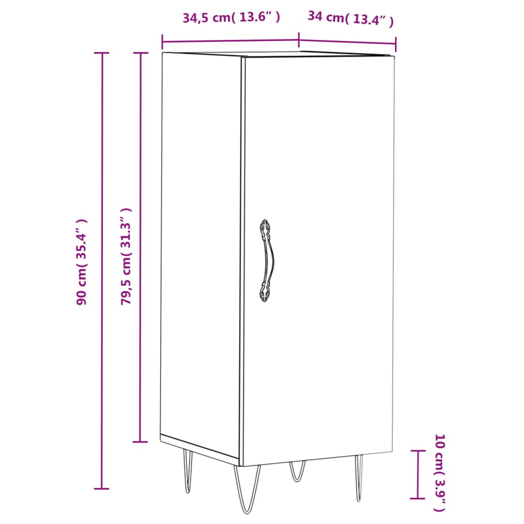 vidaXL Ντουλάπι Λευκό 34,5 x 34 x 90 εκ. από Επεξεργασμένο Ξύλο