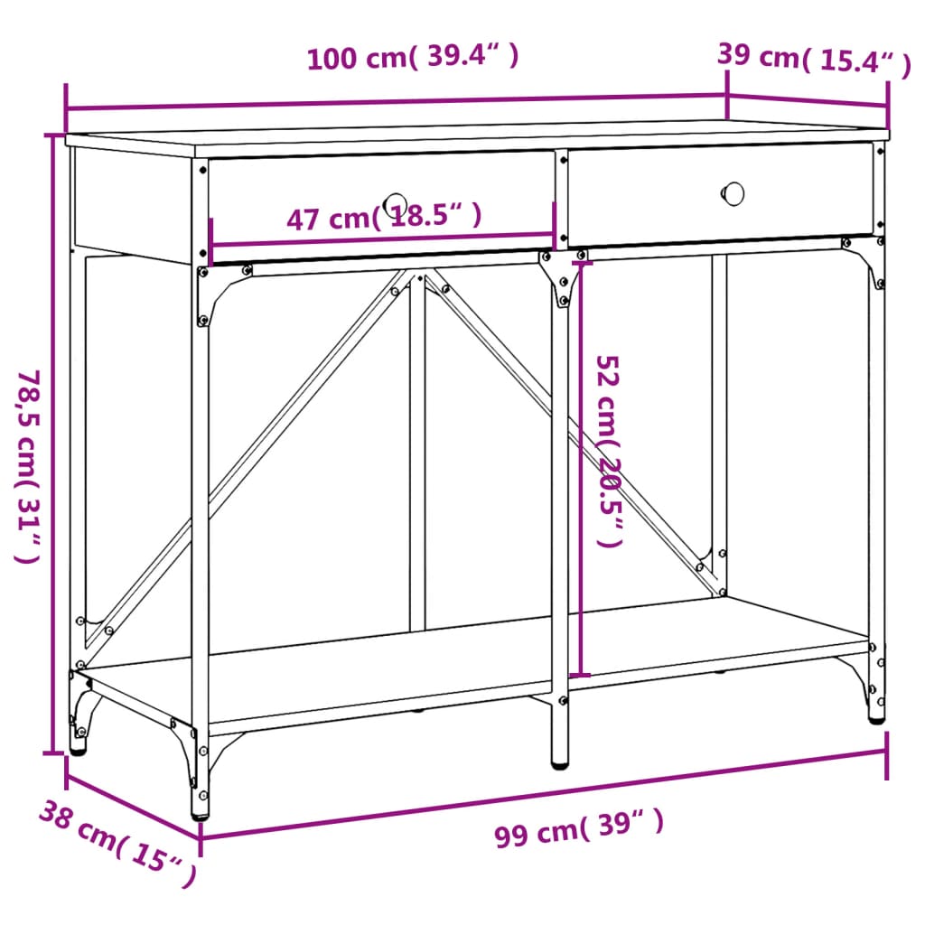 vidaXL Τραπέζι Κονσόλα Καπνιστή Δρυς 100x39x78,5εκ. Επεξεργασμένο Ξύλο