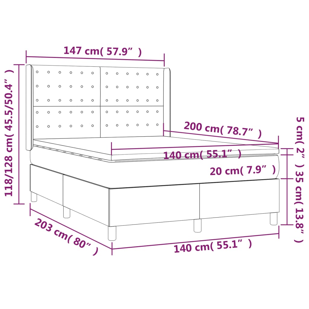 vidaXL Κρεβάτι Boxspring με Στρώμα Σκούρο Γκρι 140x200 εκ. Βελούδινο