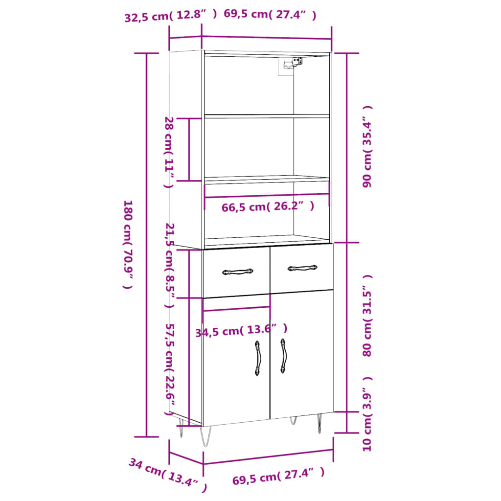 vidaXL Ντουλάπι Καπνιστή Δρυς 69,5x34x180 εκ. από Επεξεργασμένο Ξύλο