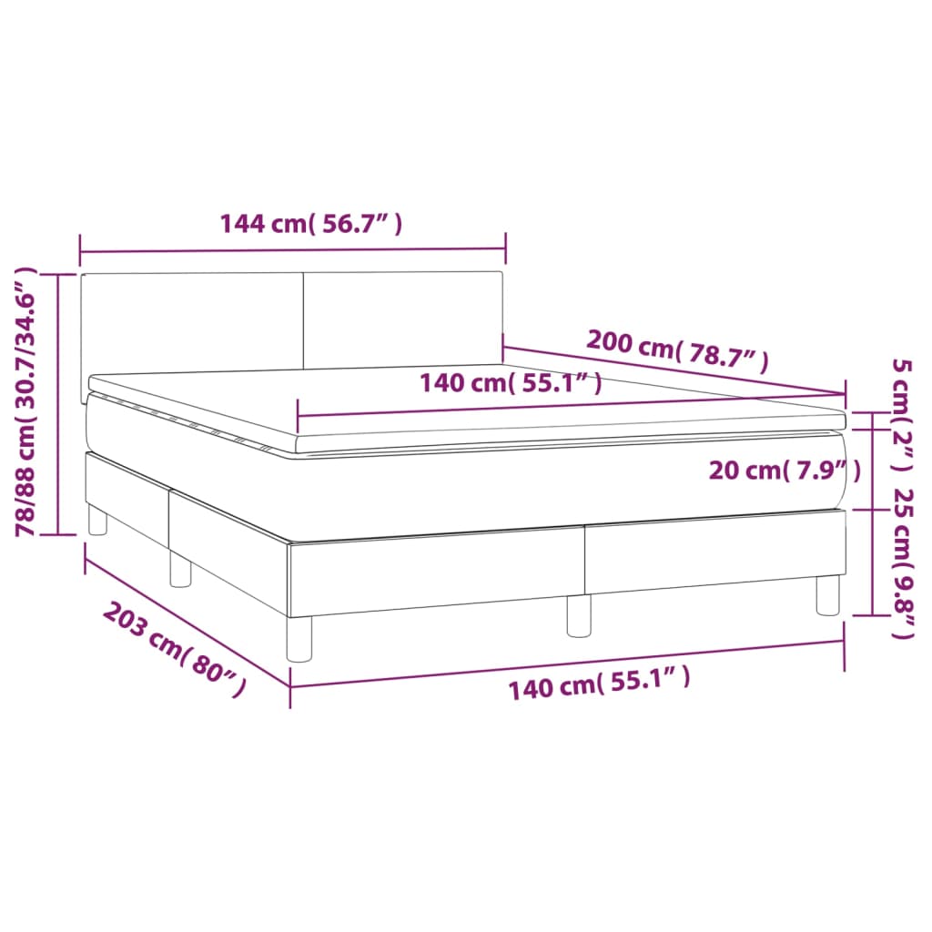 vidaXL Κρεβάτι Boxspring με Στρώμα & LED Μαύρο 140x200 εκ. Συνθ. Δέρμα