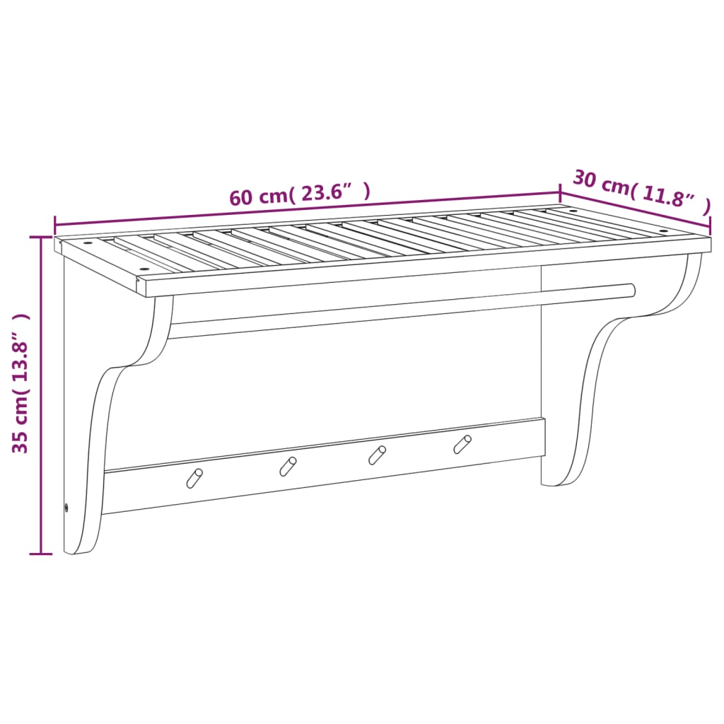 vidaXL Κρεμάστρα για Πετσέτες 60x30x35 εκ. από Μασίφ Ξύλο Καρυδιάς