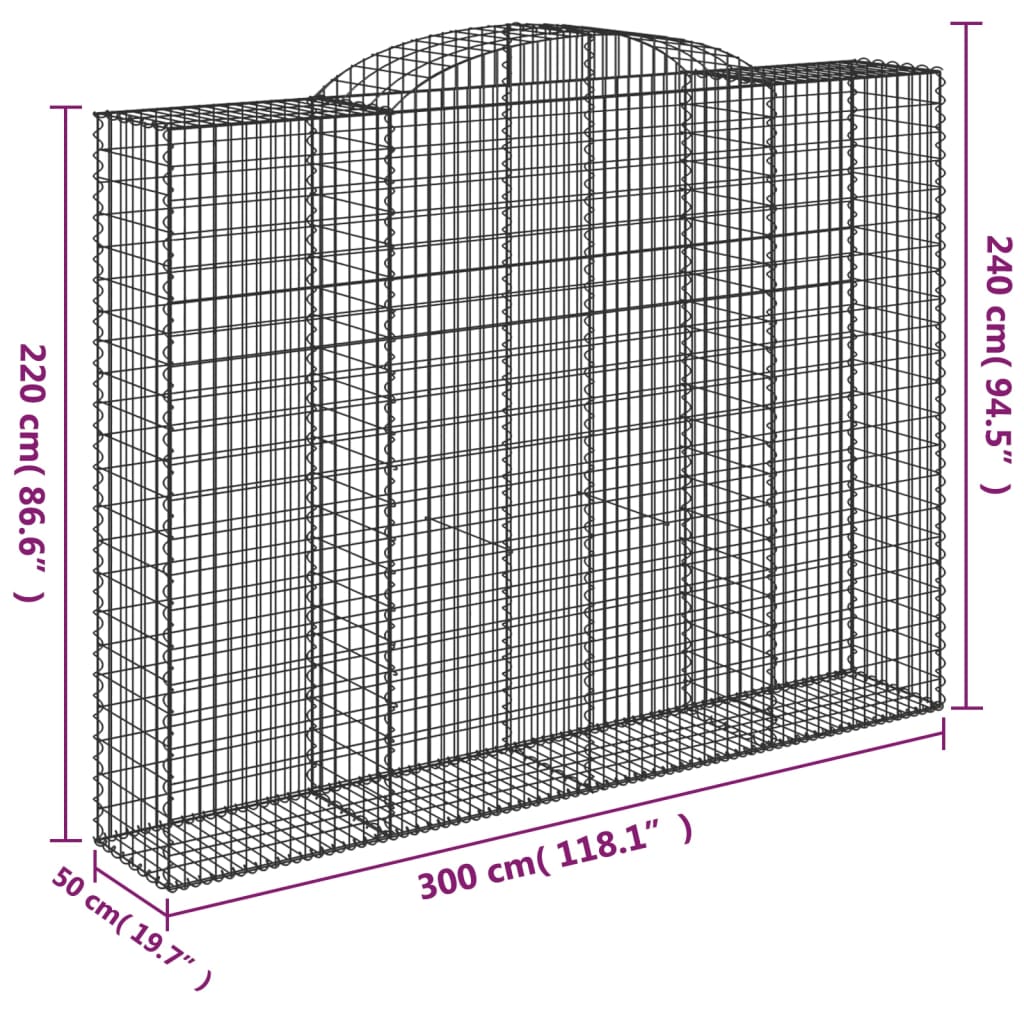 vidaXL Συρματοκιβώτια Τοξωτά 4 τεμ. 300x50x220/240 εκ. Γαλβαν. Ατσάλι