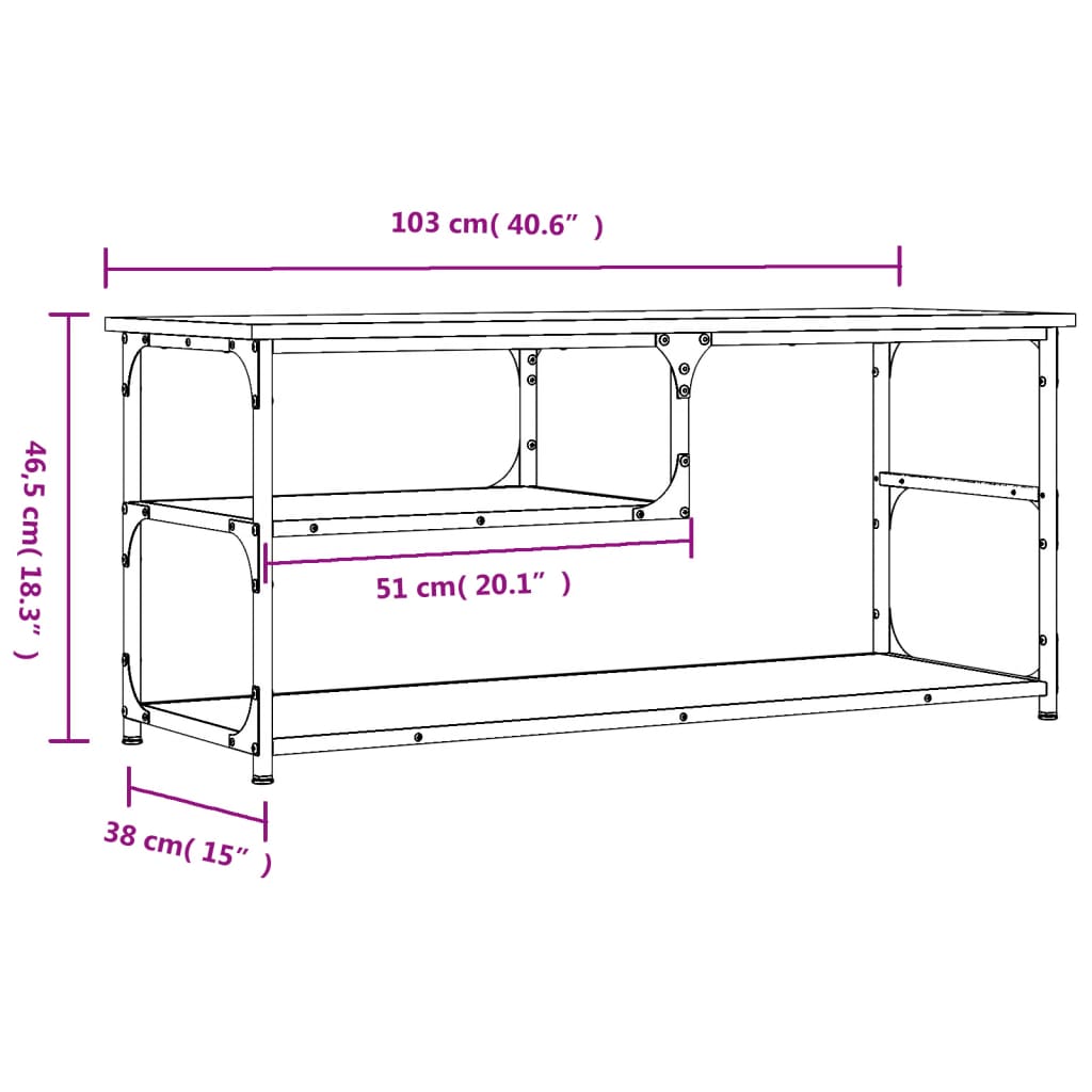 vidaXL Έπιπλο Τηλεόρασης Καπν. Δρυς 103x38x46,5 εκ Επεξ. Ξύλο & Ατσάλι