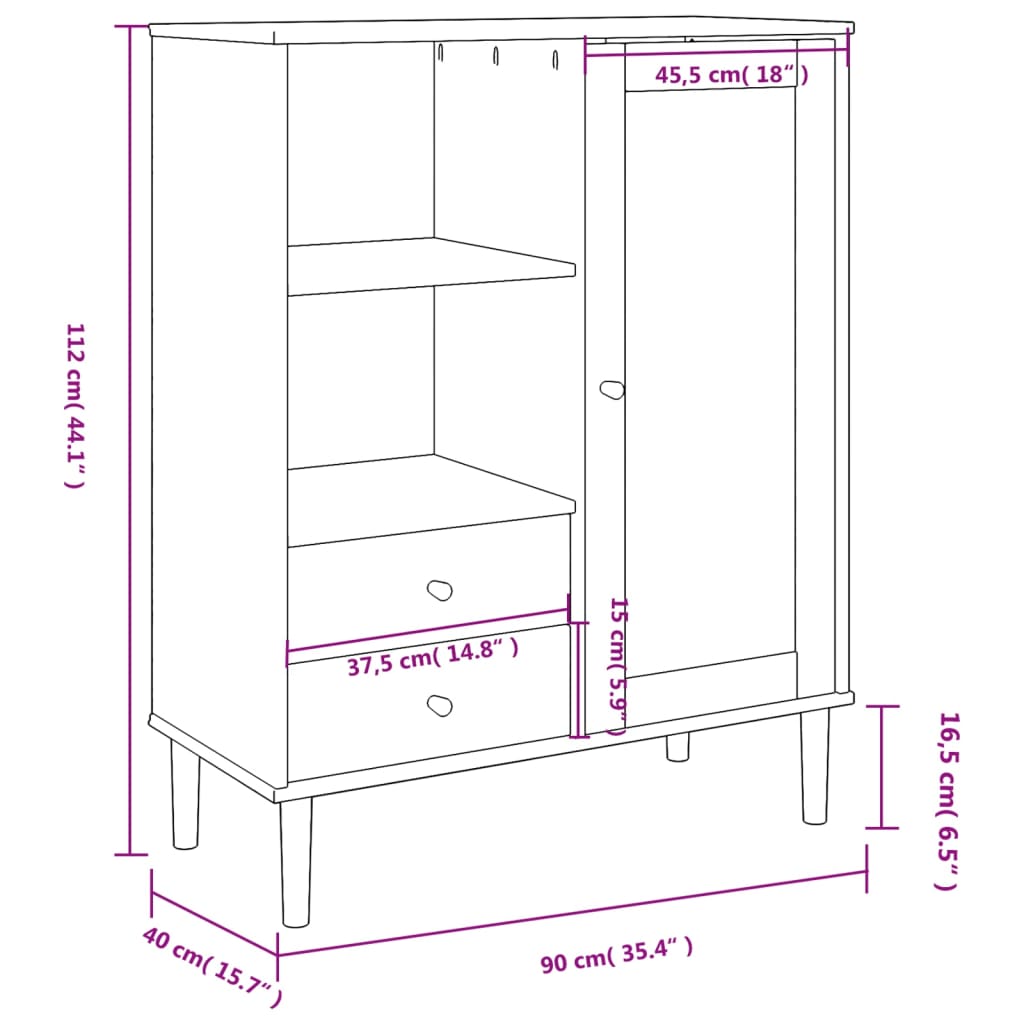 vidaXL Ντουλάπι Ψηλό SENJA Μαύρο/Ρατάν 90x40x112 εκ. Μασίφ Ξύλο Πεύκου