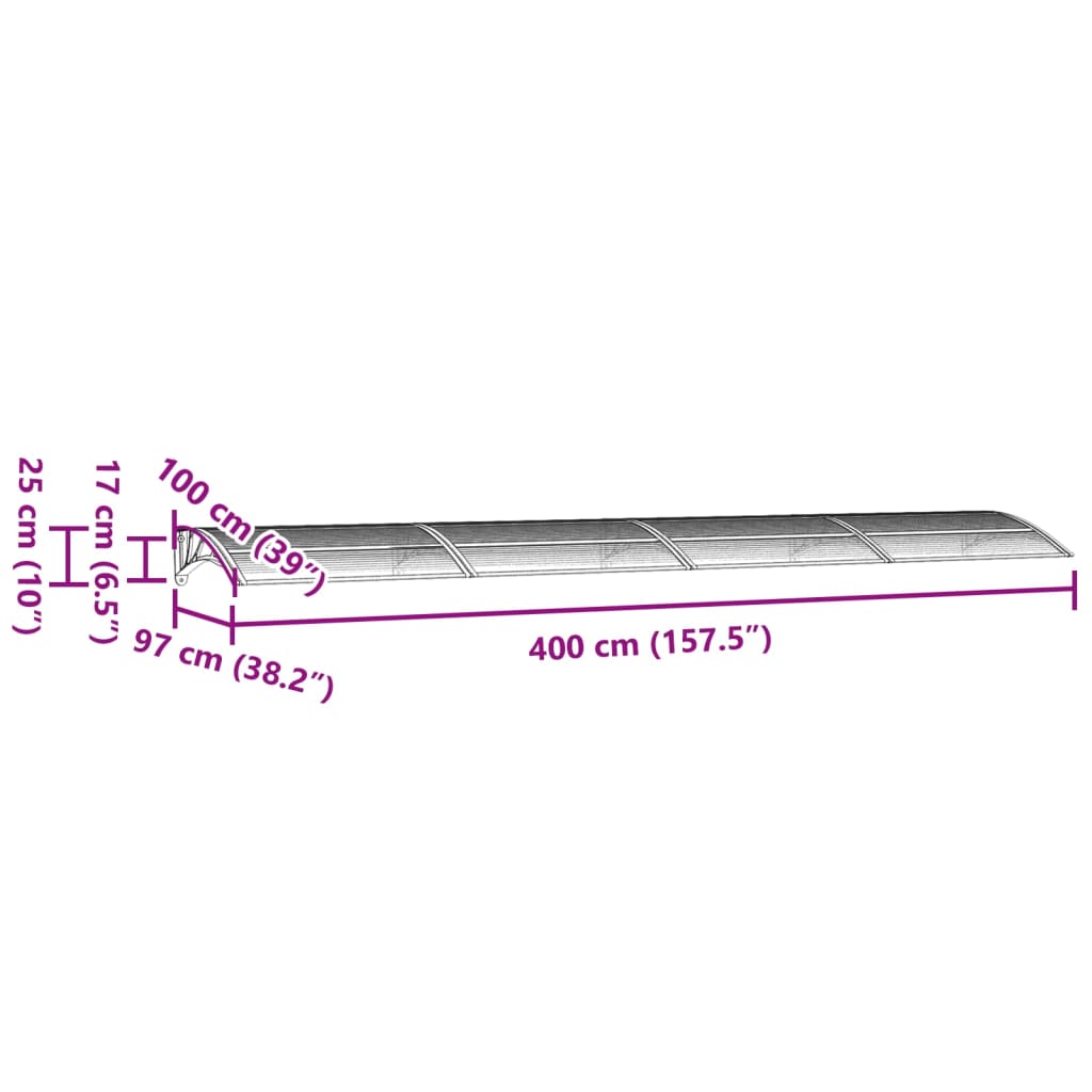 vidaXL Στέγαστρο Πόρτας Μαύρο 400 x 100 εκ. από Πολυκαρβονικό