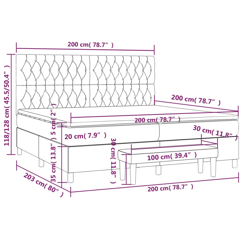 vidaXL Κρεβάτι Boxspring με Στρώμα Σκούρο Γκρι 200x200 εκ. Βελούδινο