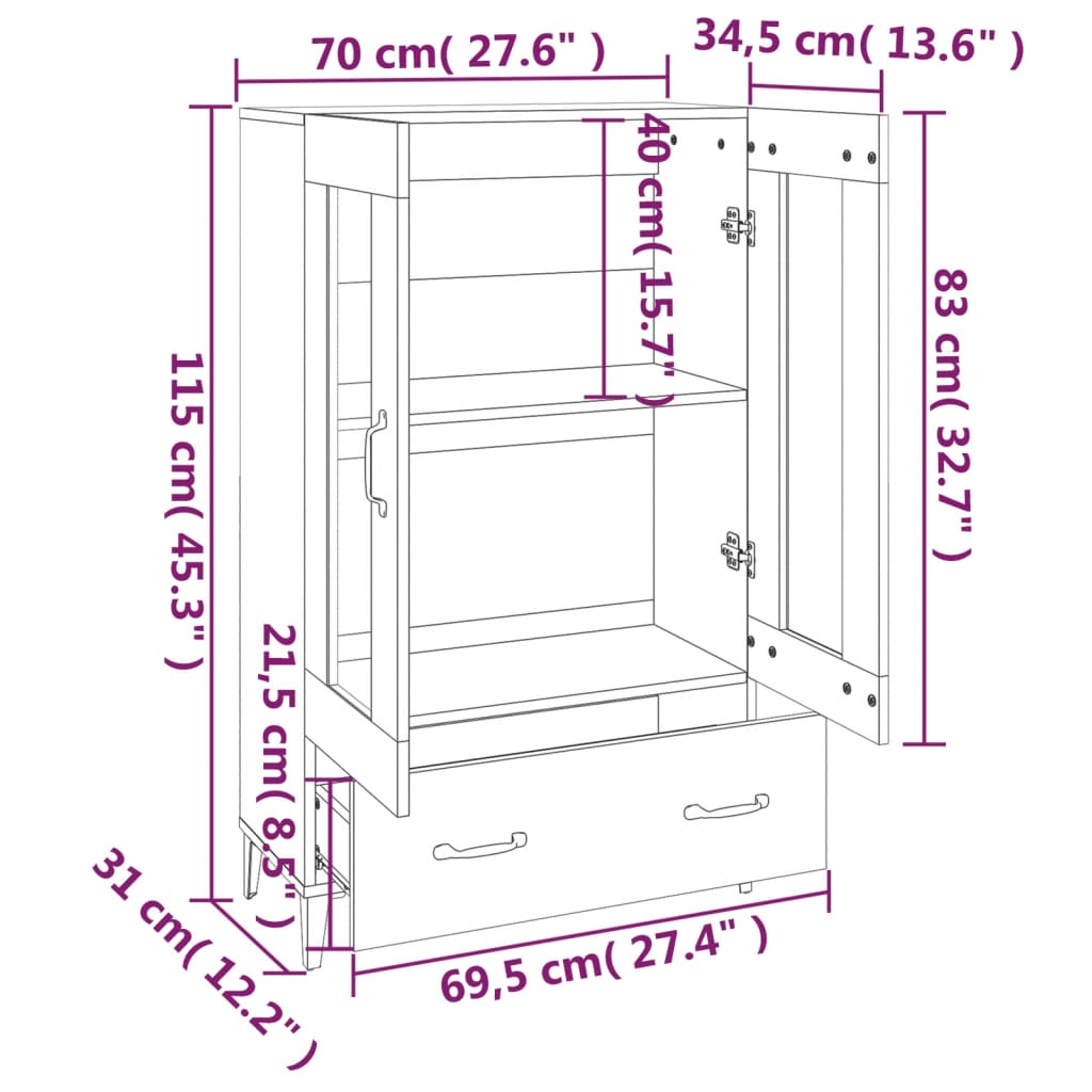 vidaXL Ντουλάπι Γκρι Σκυροδέματος 70x31x115 εκ. από Επεξεργασμένο Ξύλο