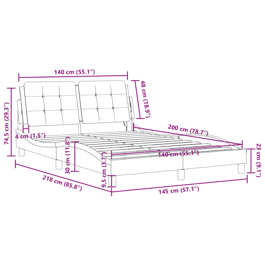 vidaXL Πλαίσιο Κρεβατιού με LED Μαύρο 140x200 εκ. Συνθετικό Δέρμα