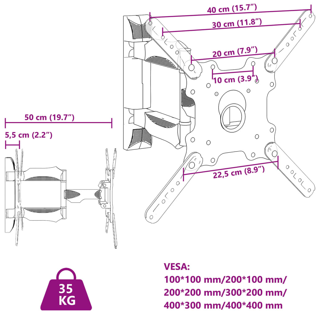 vidaXL Βάση Τηλεόρασης Επιτοίχια για 32-35Ιν Max VESA 400x400χιλ. 35κ.