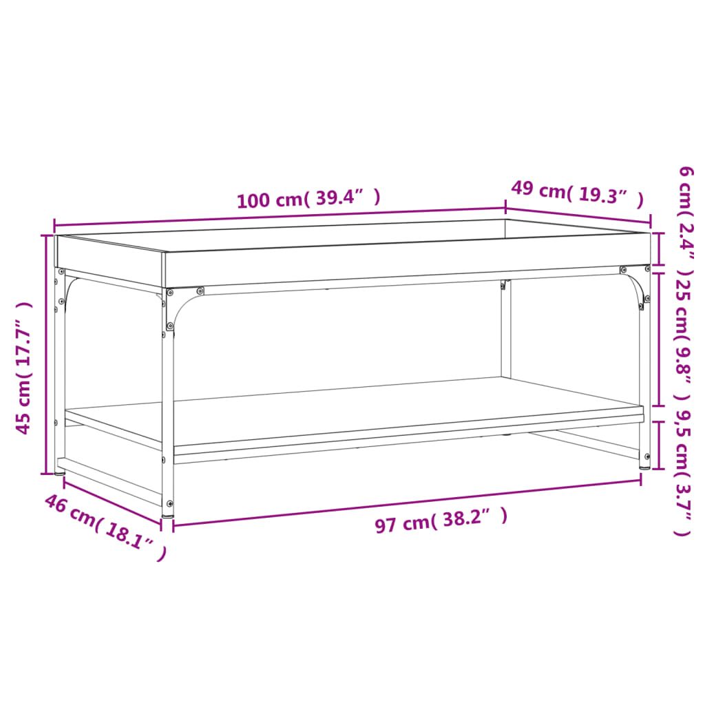 vidaXL Τραπεζάκι Σαλονιού Καπνιστή Δρυς 100x49x45 εκ. Επεξεργ. Ξύλο