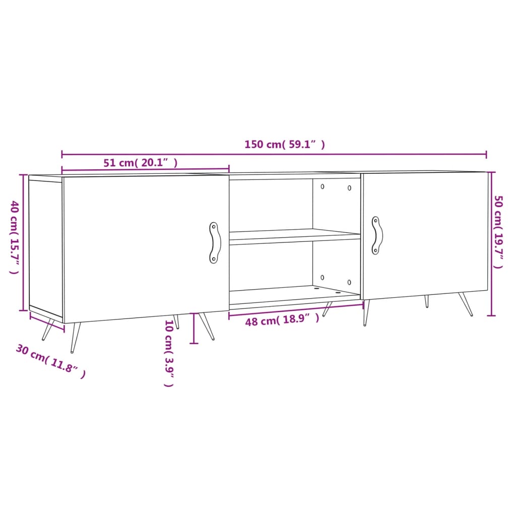 vidaXL Έπιπλο Τηλεόρασης Γυαλ. Λευκό150x30x50εκ.Επεξεργασμένο Ξύλο