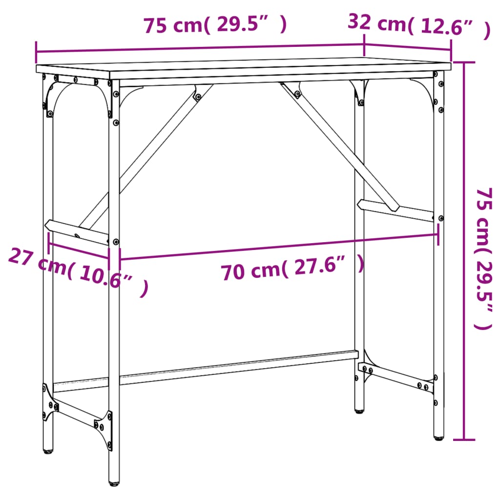 vidaXL Τραπέζι Κονσόλα Καφέ Δρυς 75x32x75 εκ. Επεξεργασμένο Ξύλο