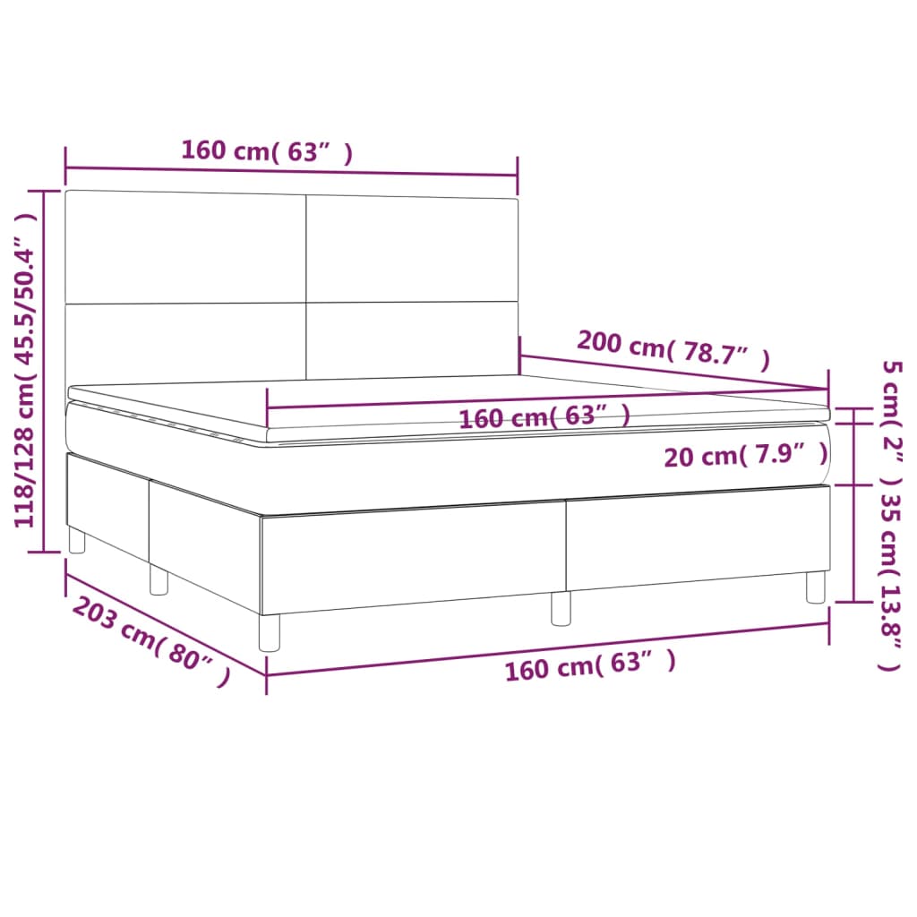 vidaXL Κρεβάτι Boxspring με Στρώμα & LED Λευκό 160x200 εκ. Συνθ. Δέρμα