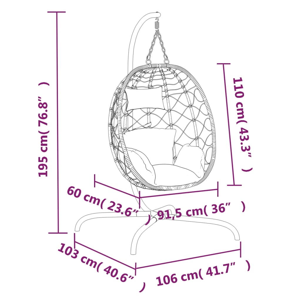 vidaXL Πολυθρόνα Egg Κρεμαστή με Μαξιλάρι Ανθρακί Συνθ. Ρατάν / Ατσάλι