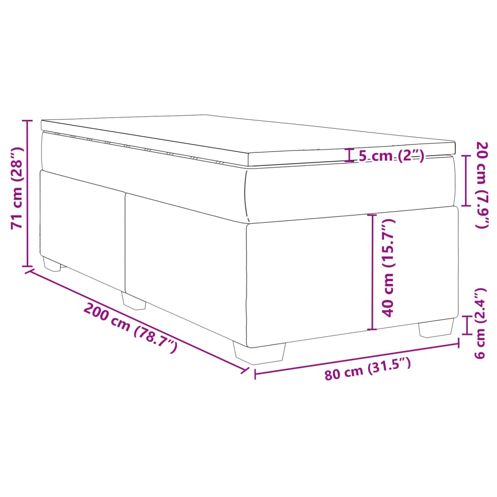 vidaXL Κρεβάτι Boxspring με Στρώμα Μαύρο 80 x 200 εκ. Βελούδινο