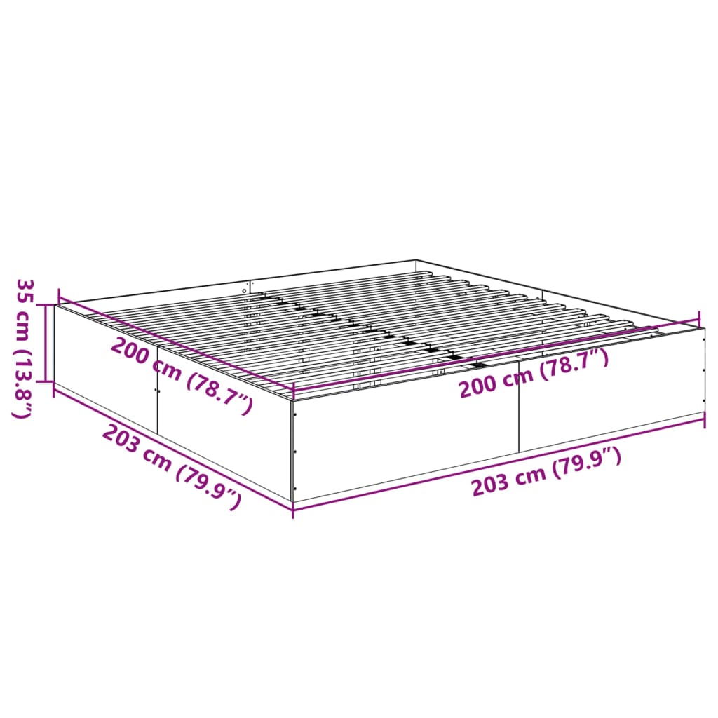 vidaXL Πλαίσιο Κρεβατιού Καπνιστή Δρυς 200x200 εκ. Επεξεργασμένο Ξύλο