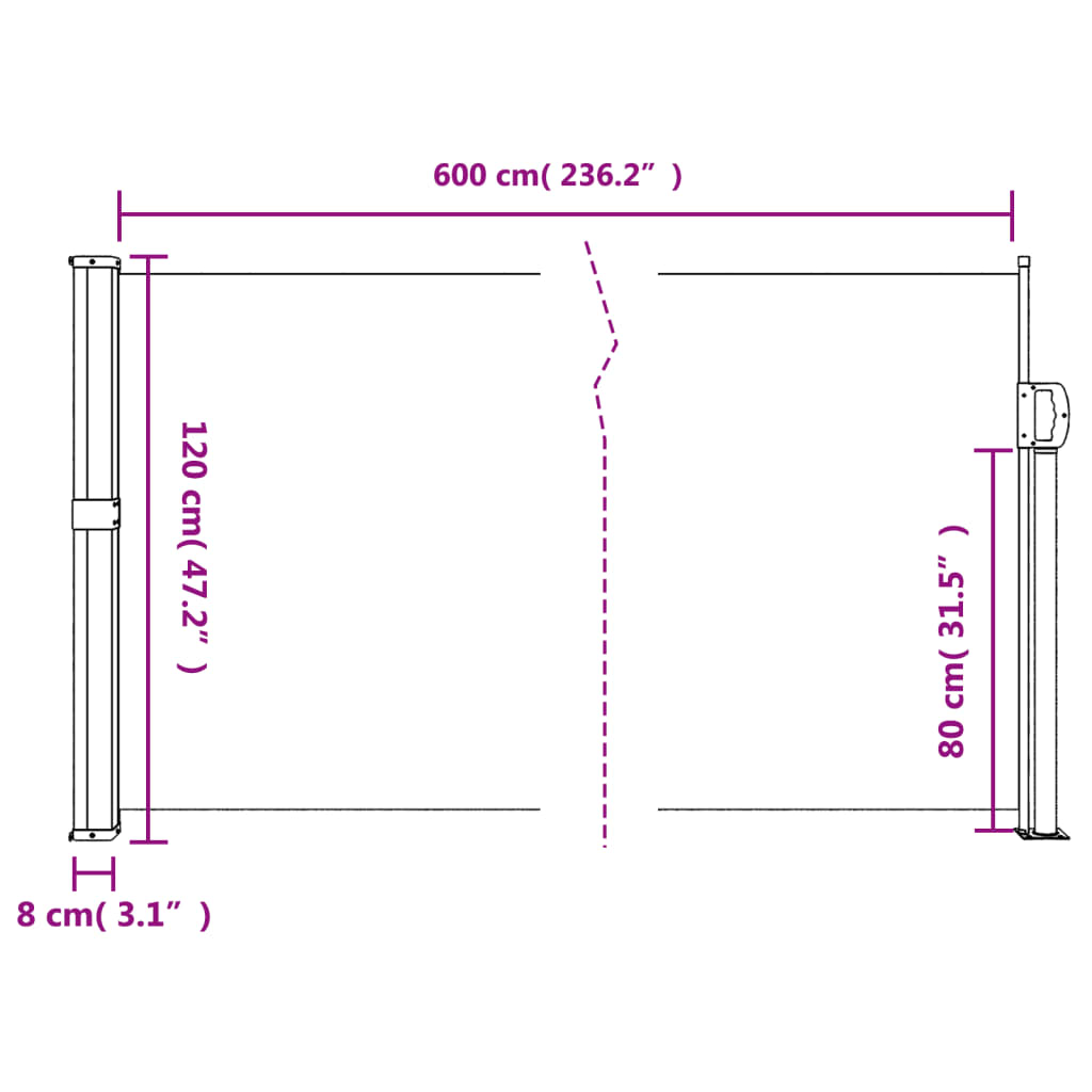 vidaXL Σκίαστρο Πλαϊνό Συρόμενο Κόκκινο 120 x 600 εκ.