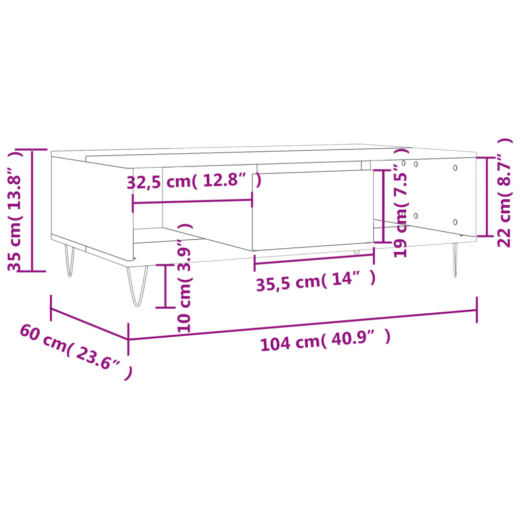 vidaXL Τραπεζάκι Σαλονιού Μαύρο 104x60x35 εκ. από Επεξεργασμένο Ξύλο