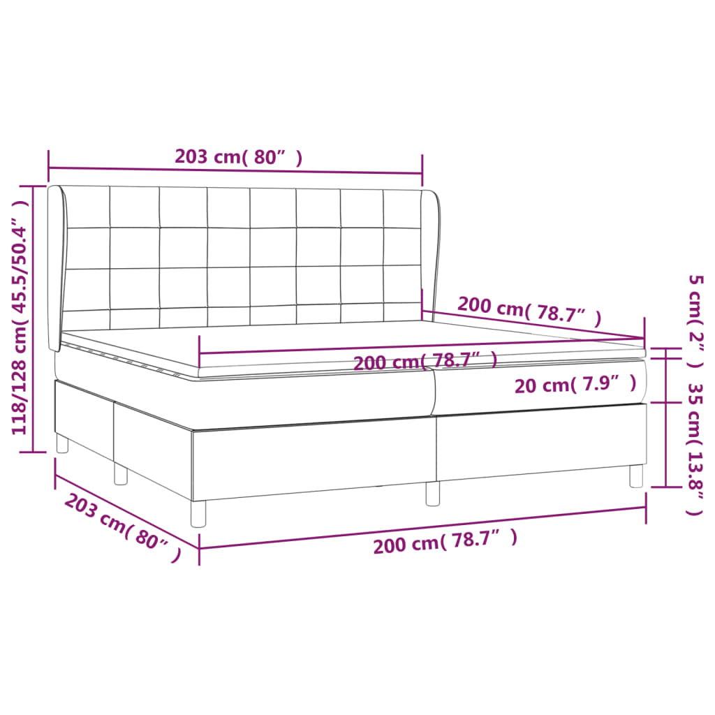 vidaXL Κρεβάτι Boxspring με Στρώμα Σκούρο Γκρι 200x200 εκ. Βελούδινο