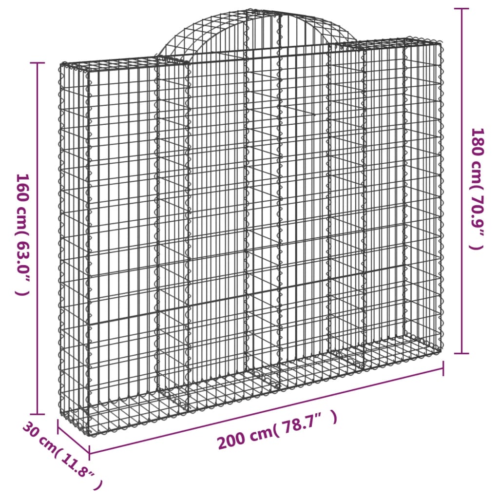 vidaXL Συρματοκιβώτια Τοξωτά 7 τεμ. 200x30x160/180 εκ. Γαλβαν. Ατσάλι