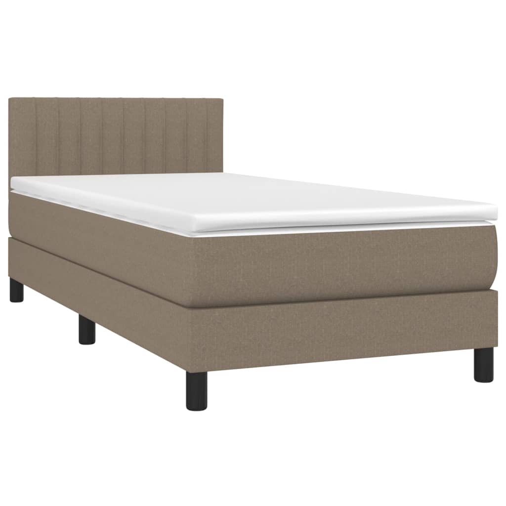 vidaXL Κρεβάτι Boxspring με Στρώμα & LED Taupe 90x200 εκ. Υφασμάτινο