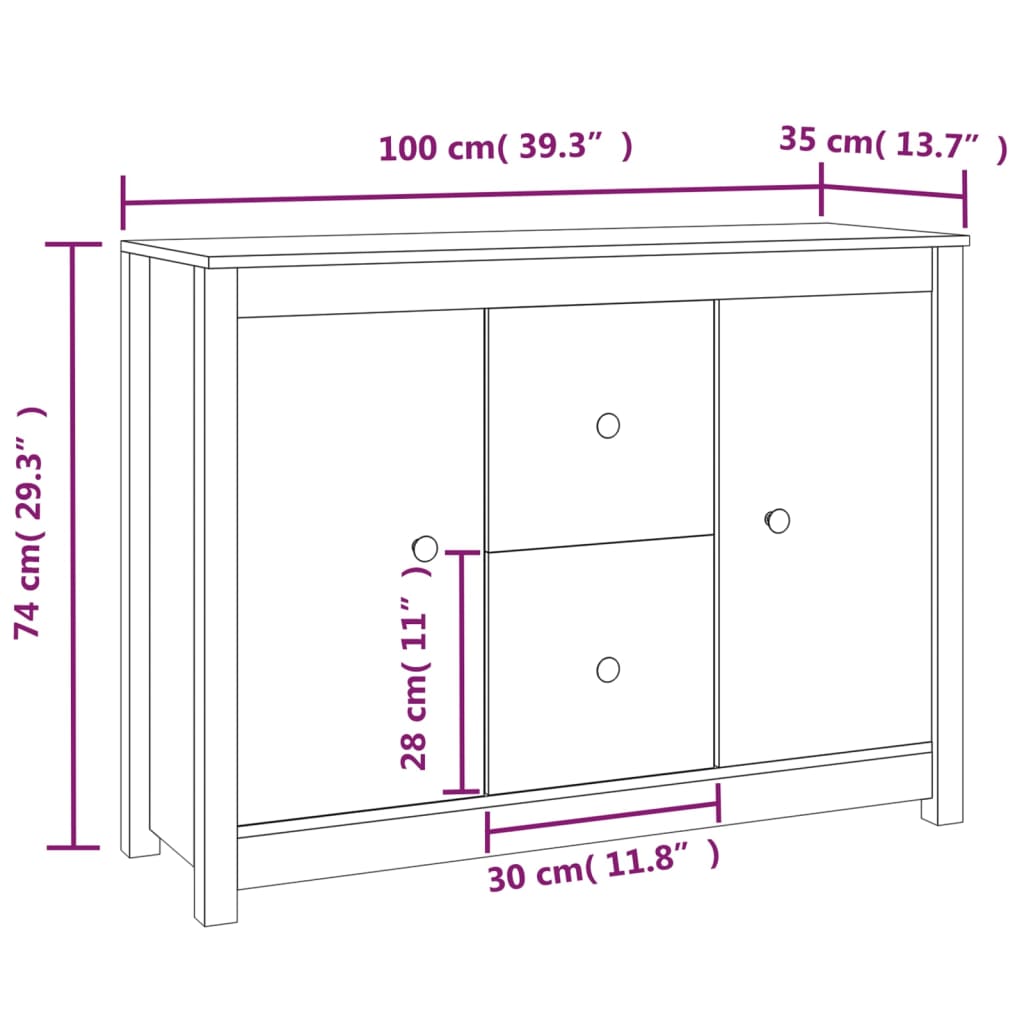 vidaXL Μπουφές Καφέ Μελί 100x35x74 εκ. από Μασίφ Ξύλο Πεύκου