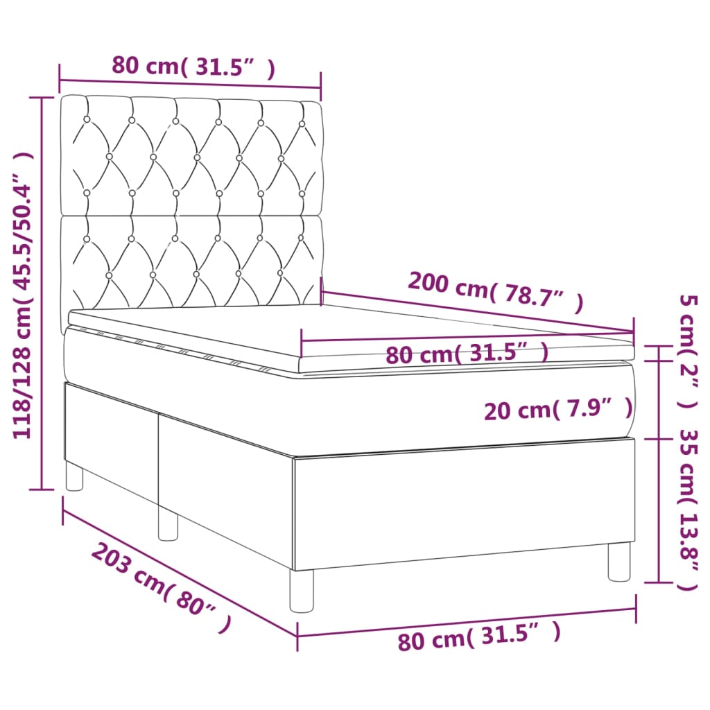 vidaXL Κρεβάτι Boxspring με Στρώμα Taupe 80x200 εκ. Υφασμάτινο