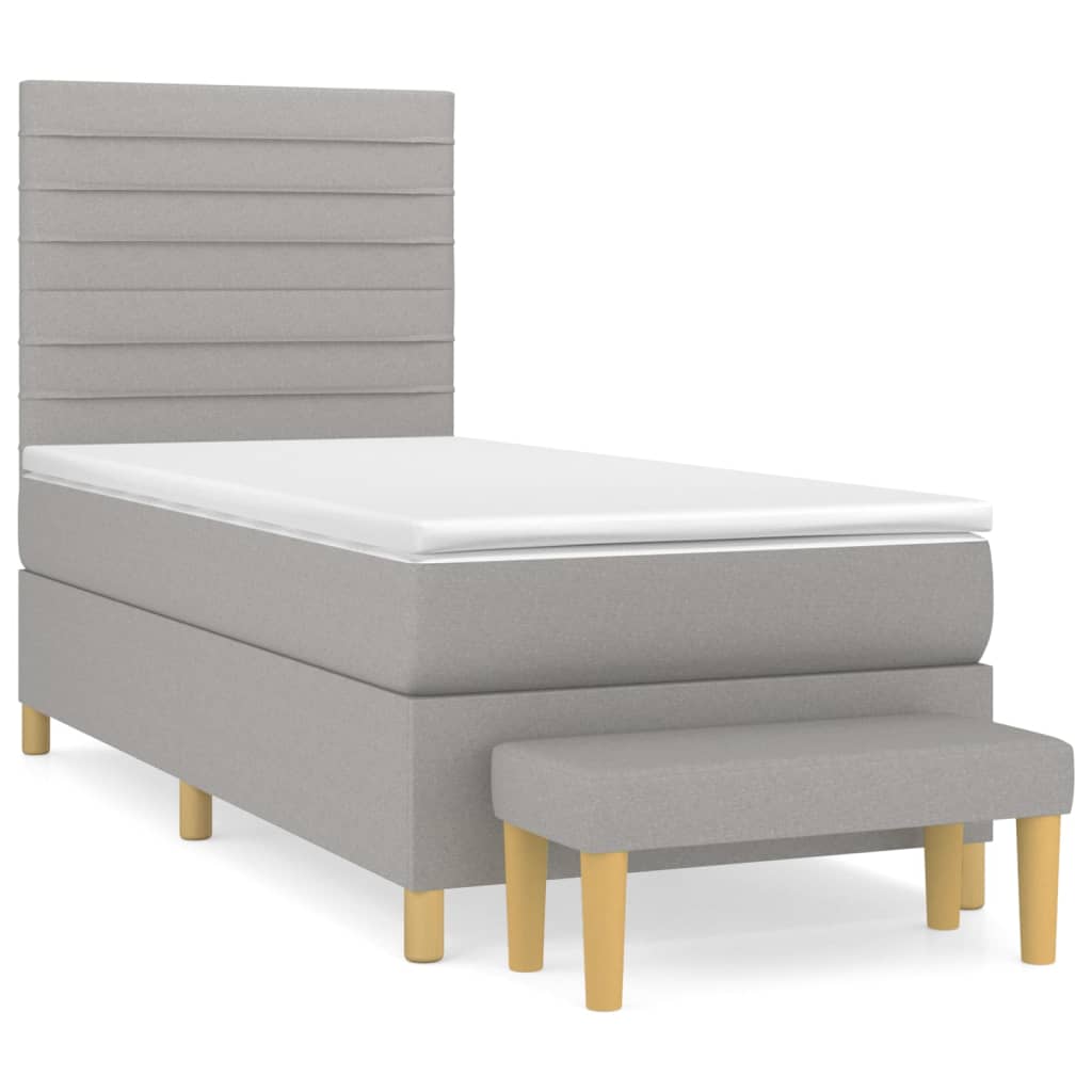 vidaXL Κρεβάτι Boxspring με Στρώμα Ανοιχτό Γκρι 90x190 εκ. Υφασμάτινο