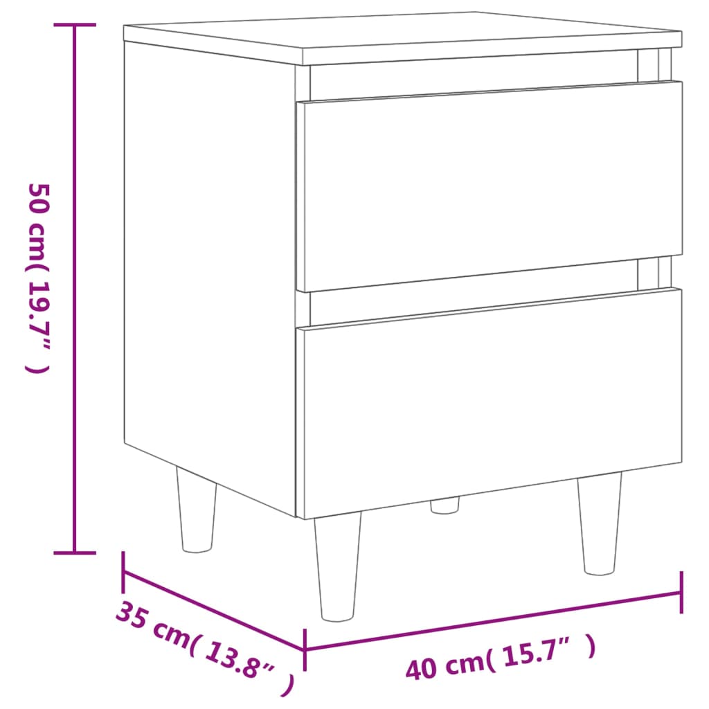 vidaXL Κομοδίνα 2 τεμ. Καφέ Δρυς 40x35x50 εκ. Μασίφ Ξύλινα Πόδια