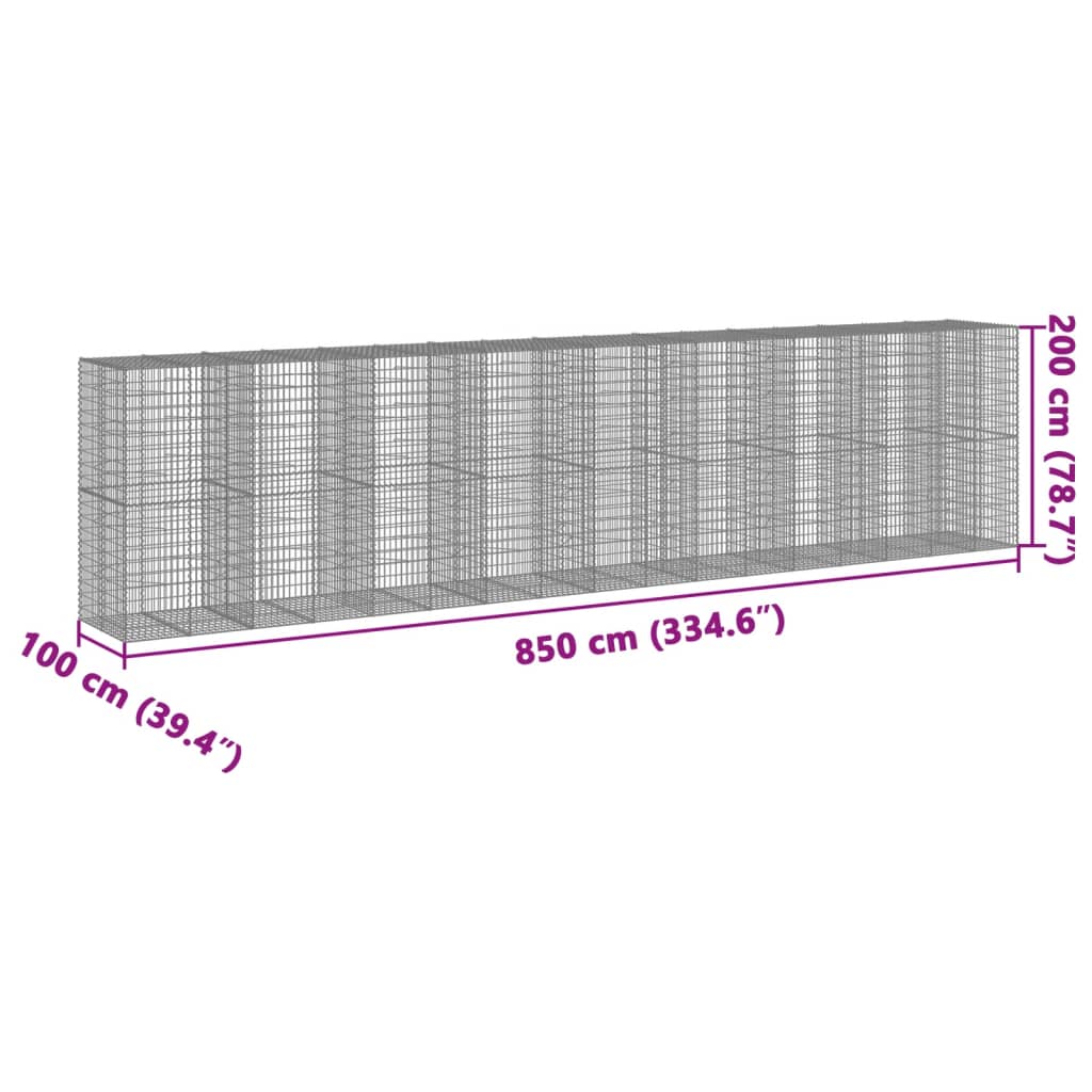 vidaXL Συρματοκιβώτιο με Κάλυμμα 850x100x200εκ από Γαλβανισμένο Χάλυβα