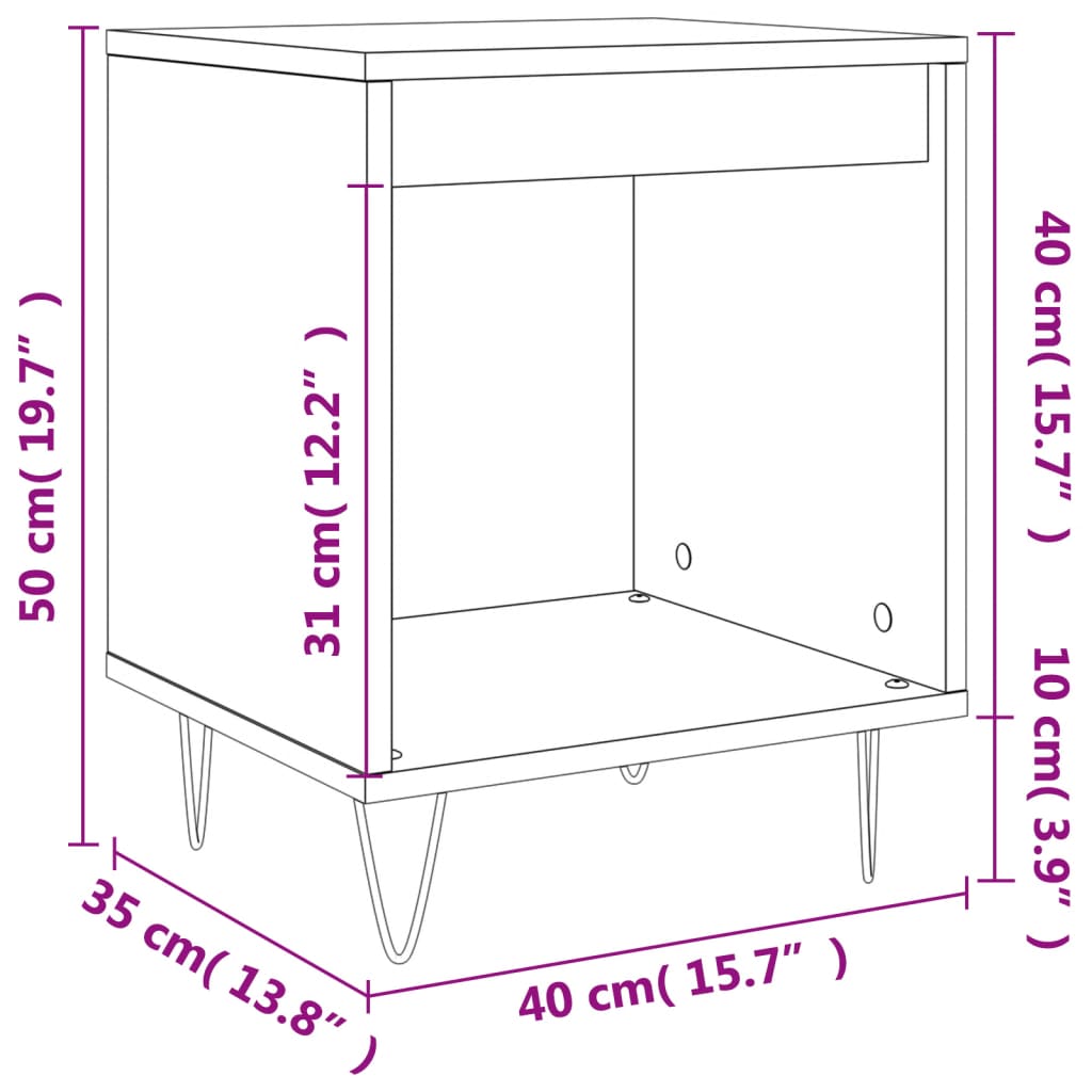 vidaXL Κομοδίνα Λευκά 2 τεμ. 40 x 35 x 50 εκ. από Επεξεργασμένο Ξύλο