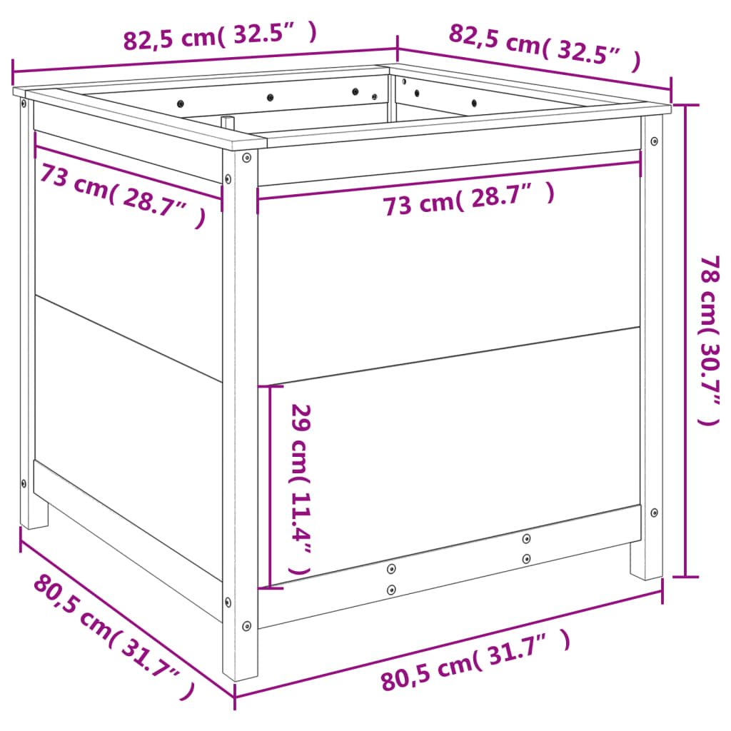 vidaXL Ζαρντινιέρα Μαύρη 82,5 x 82,5 x 78 εκ. από Μασίφ Ξύλο Πεύκου