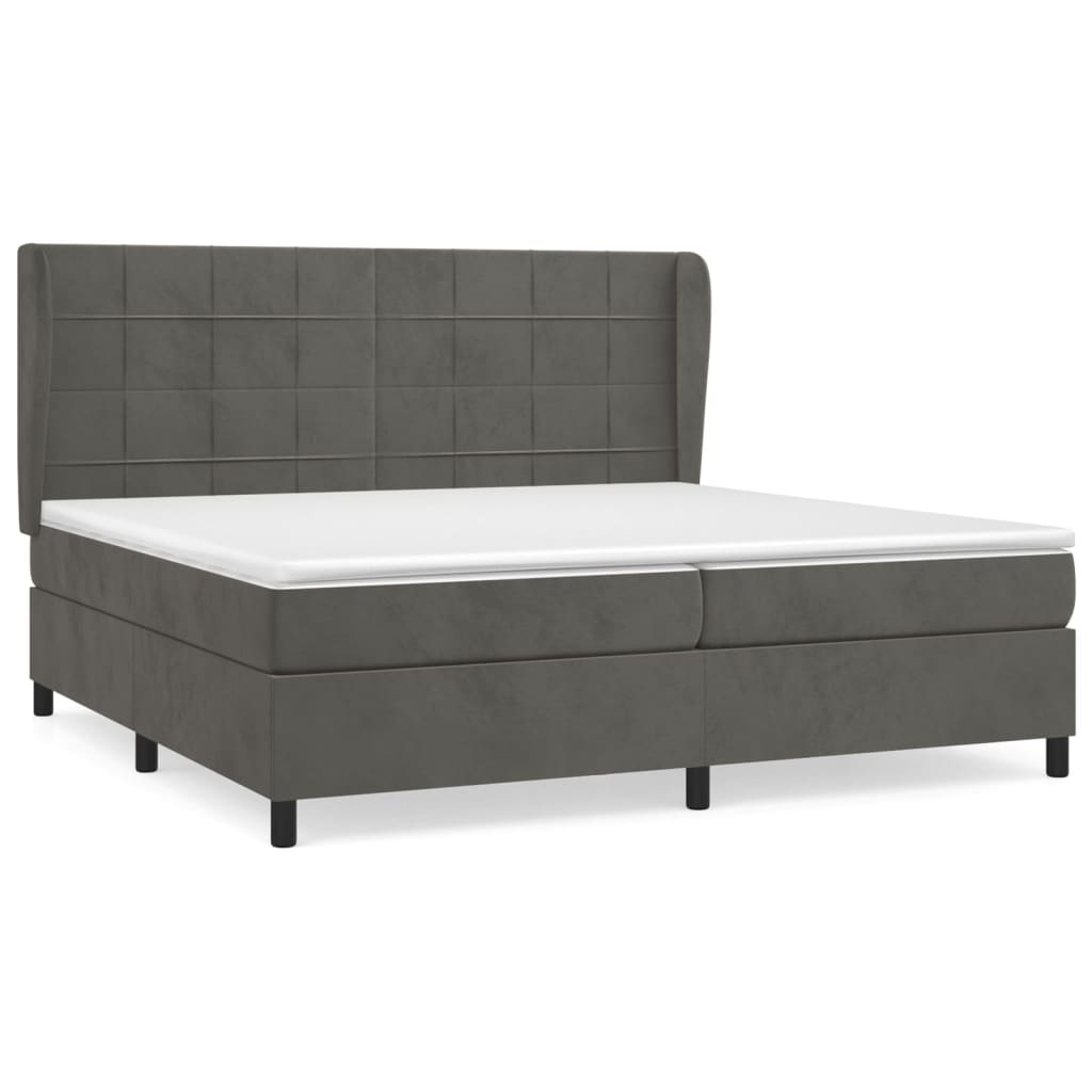 vidaXL Κρεβάτι Boxspring με Στρώμα Σκούρο Γκρι 200x200 εκ. Βελούδινο