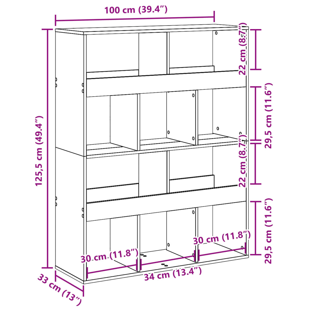 vidaXL Βιβλιοθήκη Αρτισιανή Δρυς 100x33x125,5εκ από Επεξεργασμένο Ξύλο